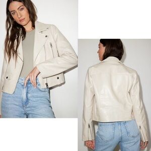 Dynamite Faux Leather Moto Biker Jacket Pleather Vegan “beige pumice stone” Sz M